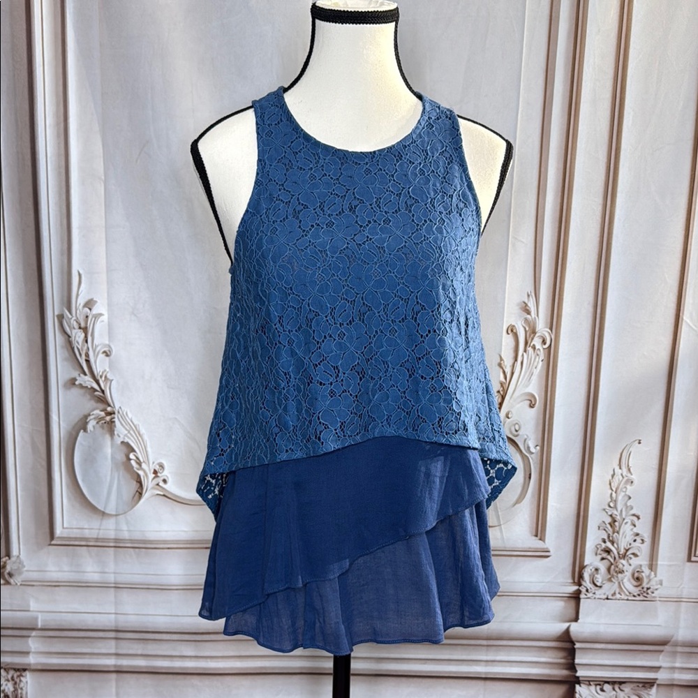 10 Crosby Derek Lam Asymmetrical Tiered Blue Tank Top